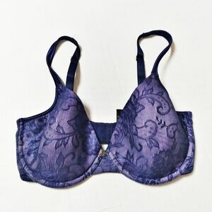 Natori Lightly Lined Purple Floral Lace Bra with Underwire